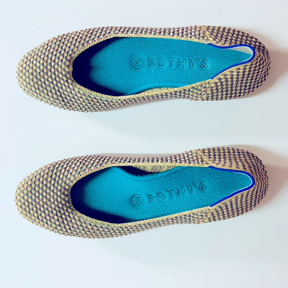 Rothy multi color metallic gold ballet flats 7.5